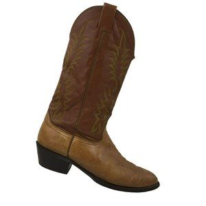 Nocona Boots Brown Leather Mens 9 D Made in USA 3817C Western Cowboy Stitching